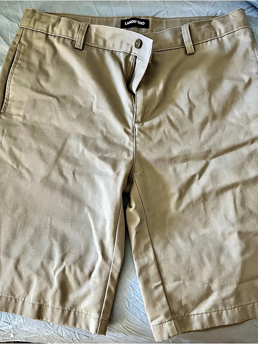 Lands' End Flat Front School Uniform Khaki Tan Boys Shorts US 18H Husky